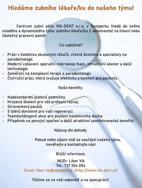 Hledá se zubní llékař/ka