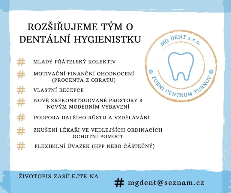 Zubní centrum Turnov hledá dentální hygienistku/ hygienistu