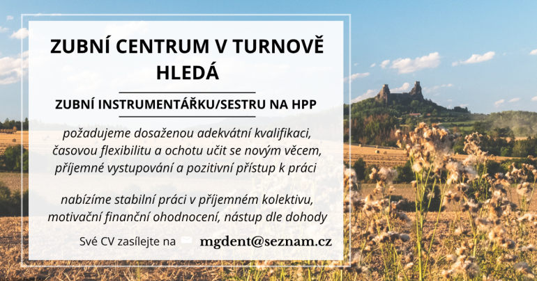 Zubní centrum v&nbsp;Turnově hledá zubní instrumentářku/sestru