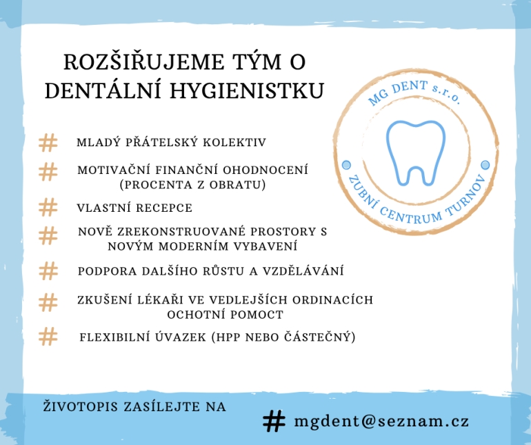 Zubní centrum Turnov hledá dentální hygienistku/hygienistu