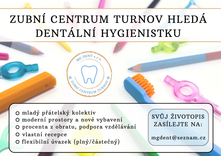 Zubní centrum Turnov hledá dentální hygienistku/hygienistu