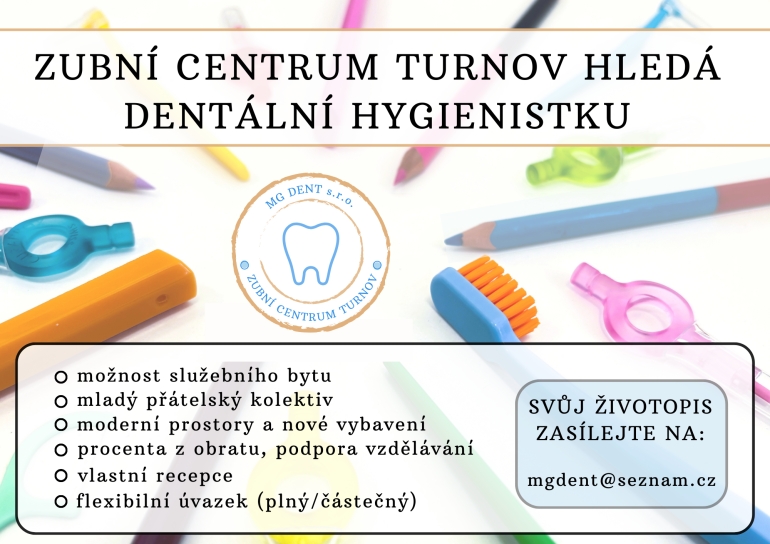 Zubní centrum Turnov hledá dentální hygienistku/hygienistu