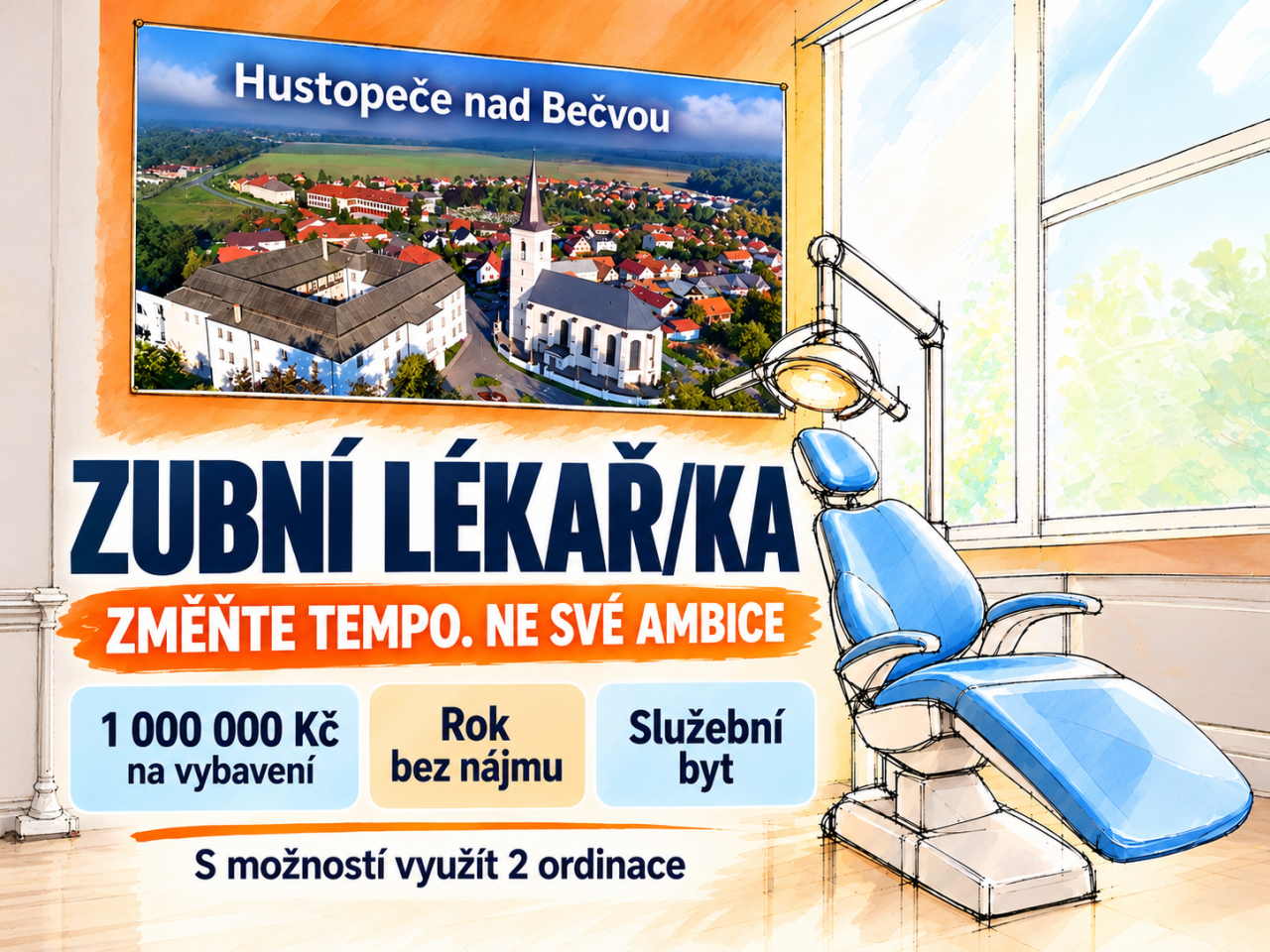 Zubní lékař/lékařka – Hustopeče nad Bečvou – vlastní praxe s podporou obce Zubní lékař/lékařka – Hustopeče nad Bečvou – vlastní praxe s podporou obce