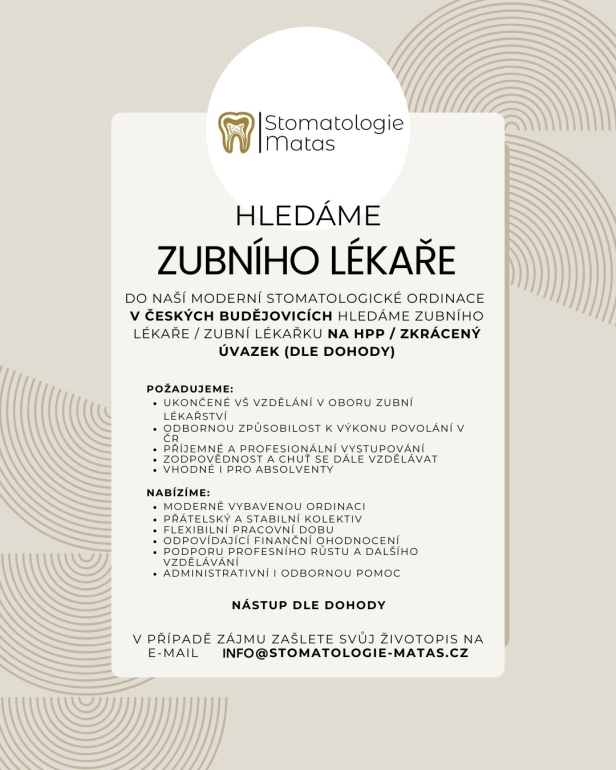 ZUBNÍ LÉKAŘ/KA - ČESKÉ BUDĚJOVICE