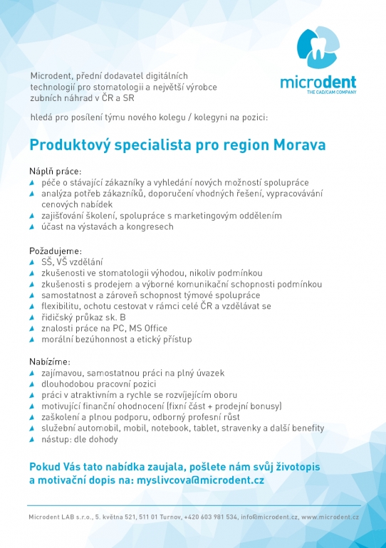 Produktový specialista pro region Morava Produktový specialista pro region Morava