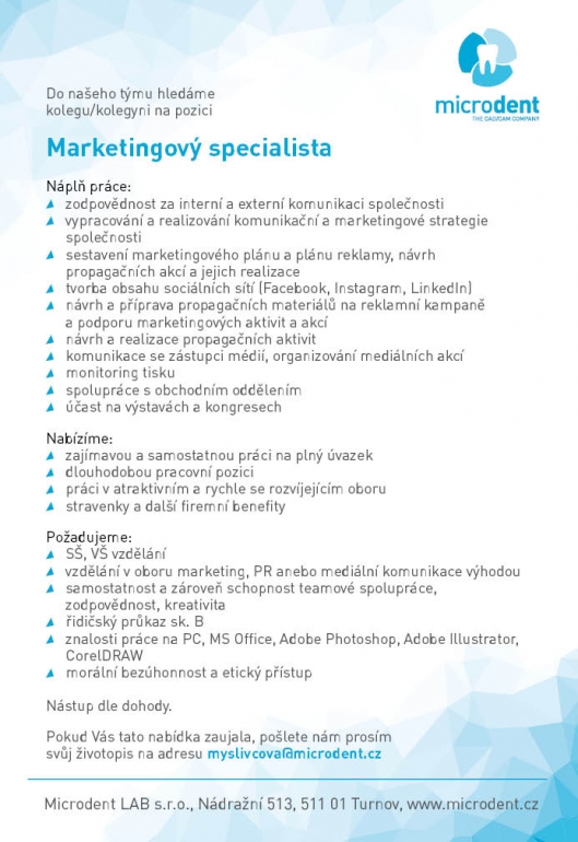Marketingový specialista - Microdent Marketingový specialista - Microdent