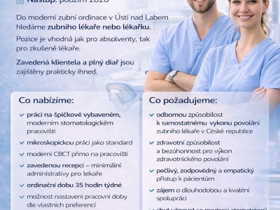 V Ústí nad Labem hledáme ZUBNÍHO LÉKAŘE:/Ku