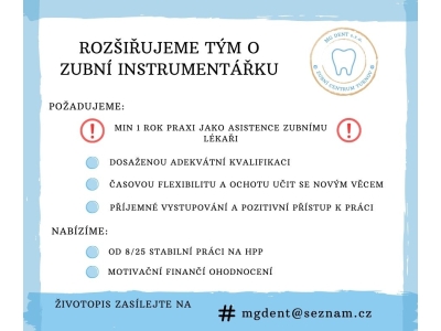 Zubní centrum Turnov hledá zubní instrumentářku/sestru