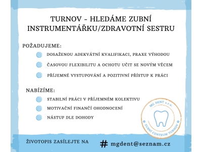 Zubní centrum v Turnově hledá hledá zubní instrumentářku